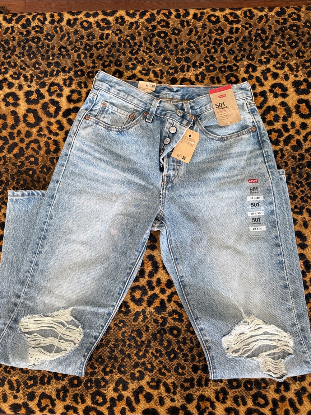 Levi's Light Blue Boyfriend Ripped 501 Jeans